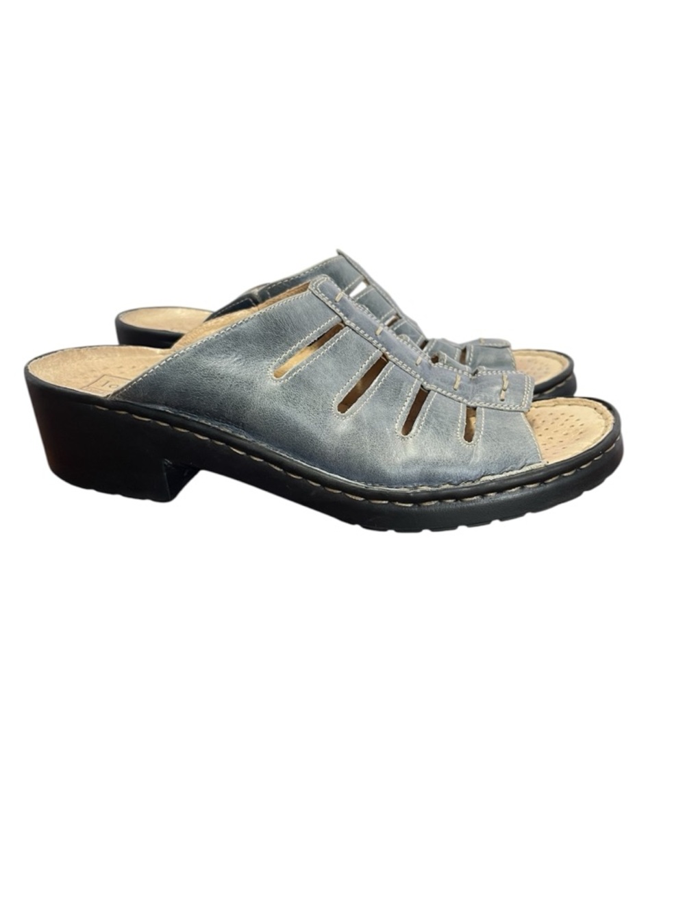 Josef Seibel Leather Open Toe Slip On Sandals Size (EU 38) U.S. 7-7.5 Blue